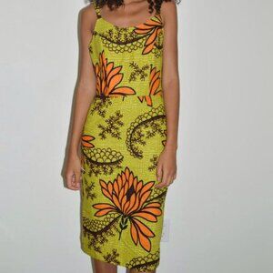Green & Orange Floral Slip / Shift Dress